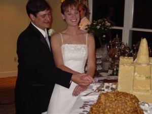 Cake cutting at cape cod wedding